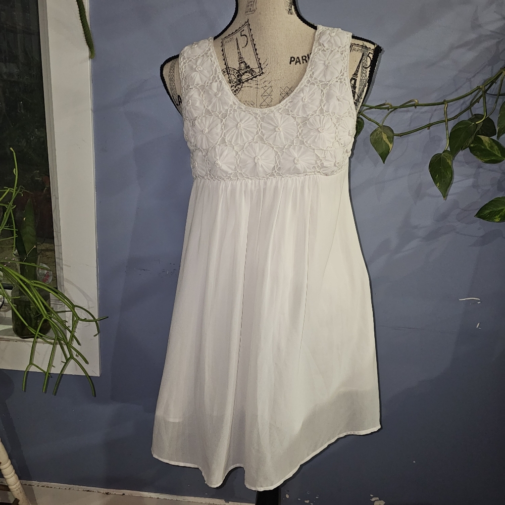 Ryu White Sleeveless Eyelet Empire-Waist Mini Dress